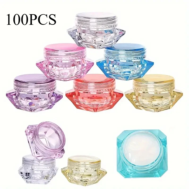 100 Stück 3/5g Tragbare Diamantförmige Leere Kosmetikdosen aus Kunststoff für Lidschatten, Nagelpulver, Schmuck, Lotion, Gesichtscreme – Detail 1