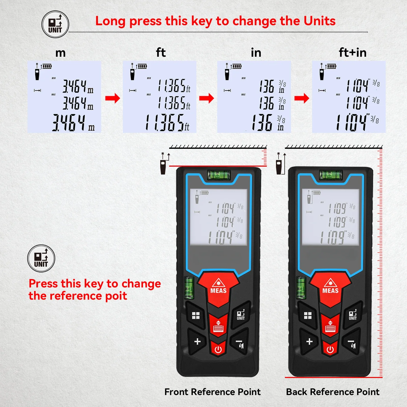 S2H 60M Measurement Tool Handheld Digital Area Volume Measure Laser Distance Meter