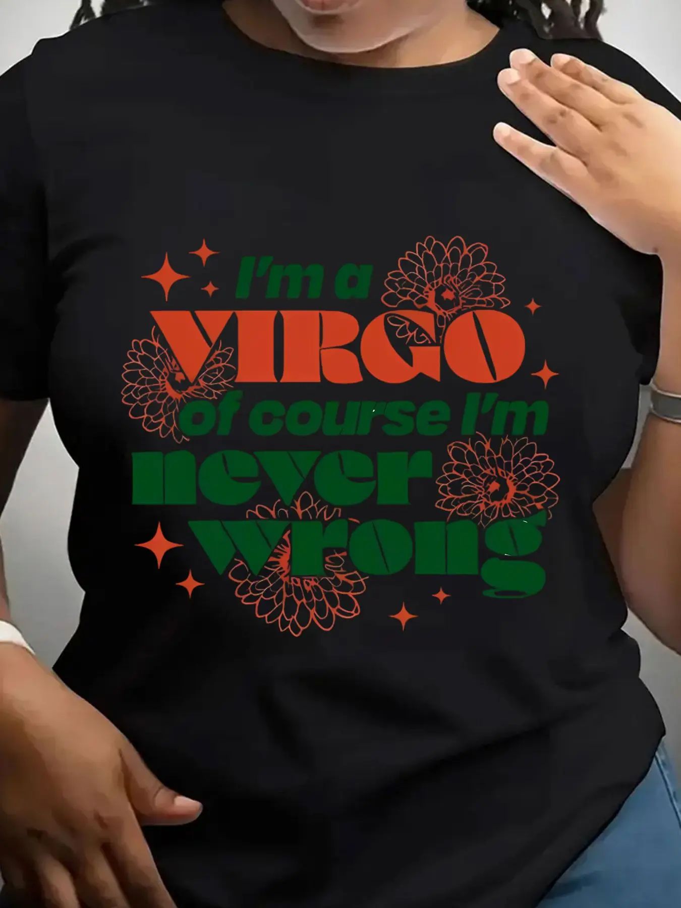 Women's Trendy Crew Neck T-Shirt I Am a Virgo Never Wrong Suitable for Casual Sportswear