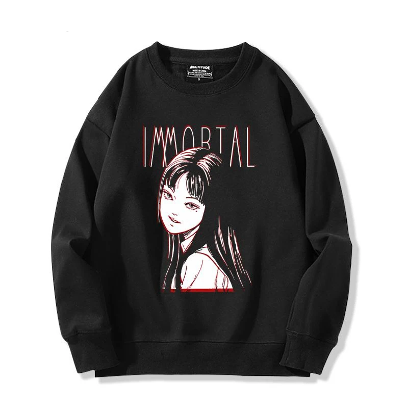 Anime Peripherals Junji Ito Tomie Sweatshirt with Cute Pattern Print Retro Fashion Pure Cotton Anime Men's and Women's Pullover