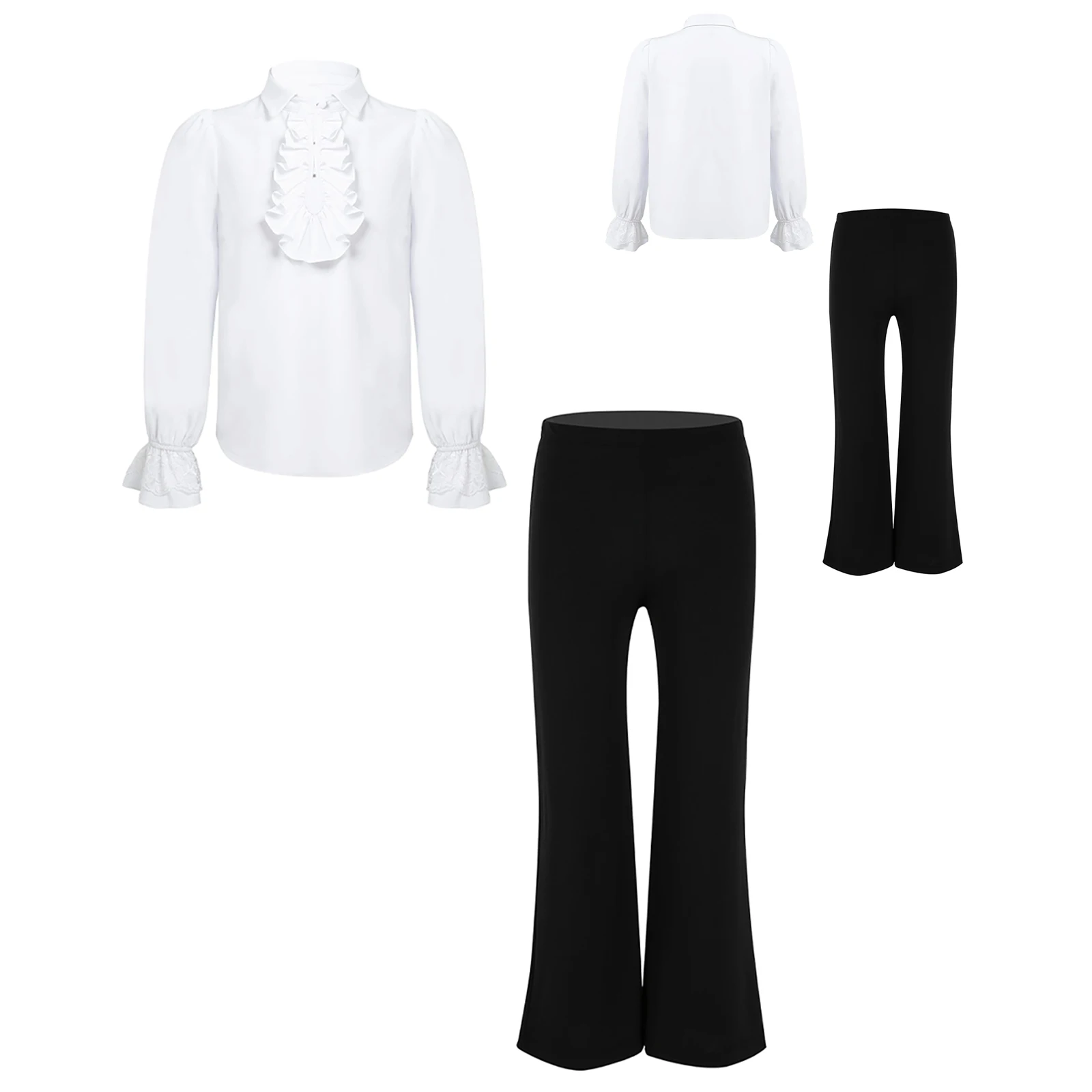 Kids Boys Latin Modern Jazz Dance Outfit Renaissance  Costumes Long Sleeve Ruffle Shirt with Pants Stage Performance Set