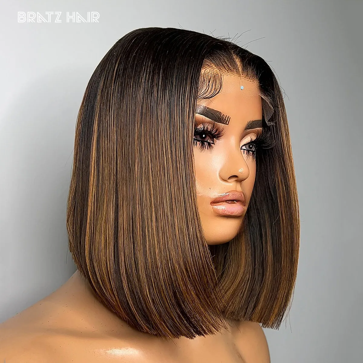 Super duplo desenhado 5by5 fechamento em linha reta bob peruca de cabelo humano 13x4 ombre destaque laço frontal bob peruca pré arrancado com cabelo do bebê