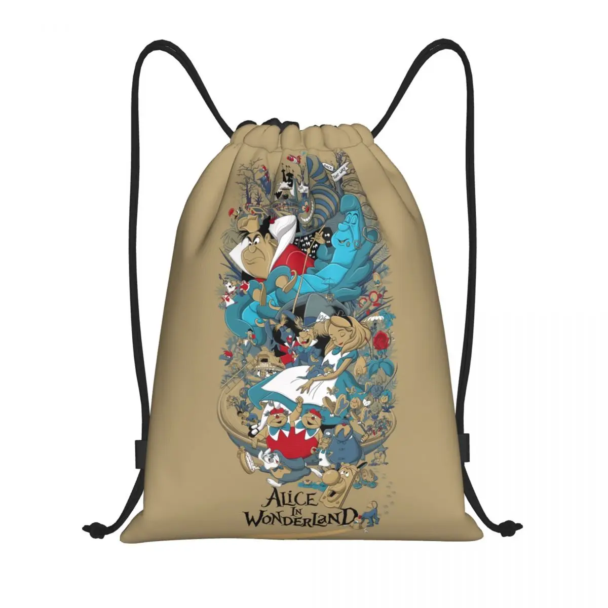 

Custom Cheshire Cat Anime Alice In Wonderland Drawstring Backpack Sports Gym Bag for Women Men Cartoons Shopping Sackpack