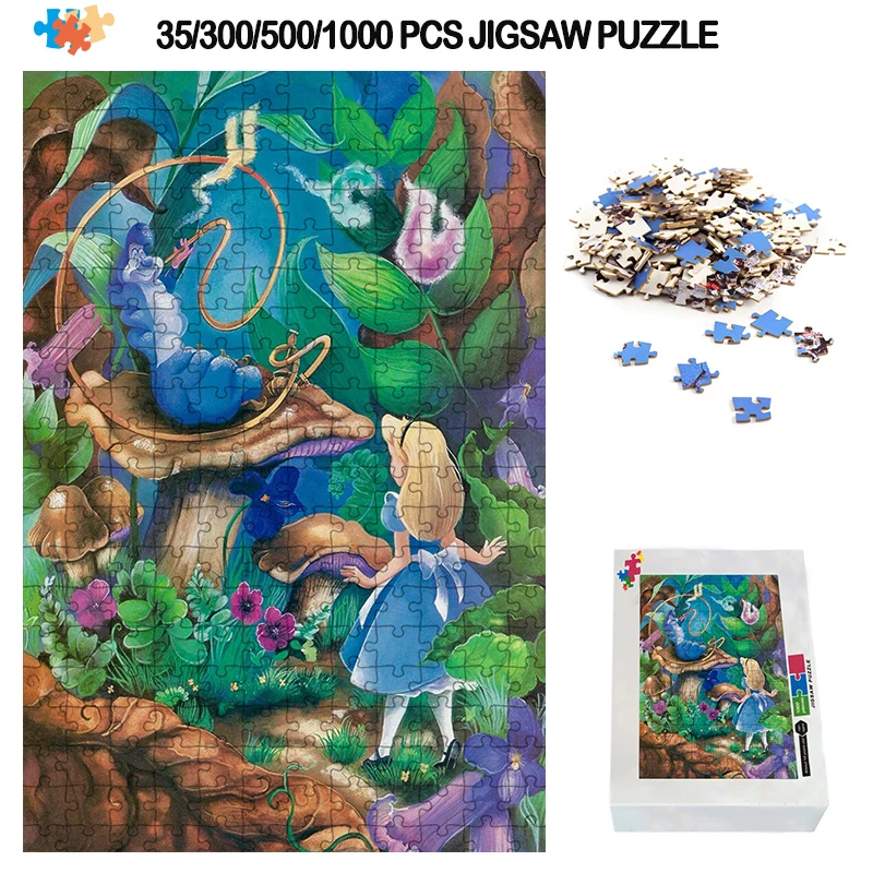 Disney Movie Alice In Wonderland Jigsaw Puzzle 300/500/1000 Pieces Disney Princess Wooden Puzzle Early Educational Toys For Kids