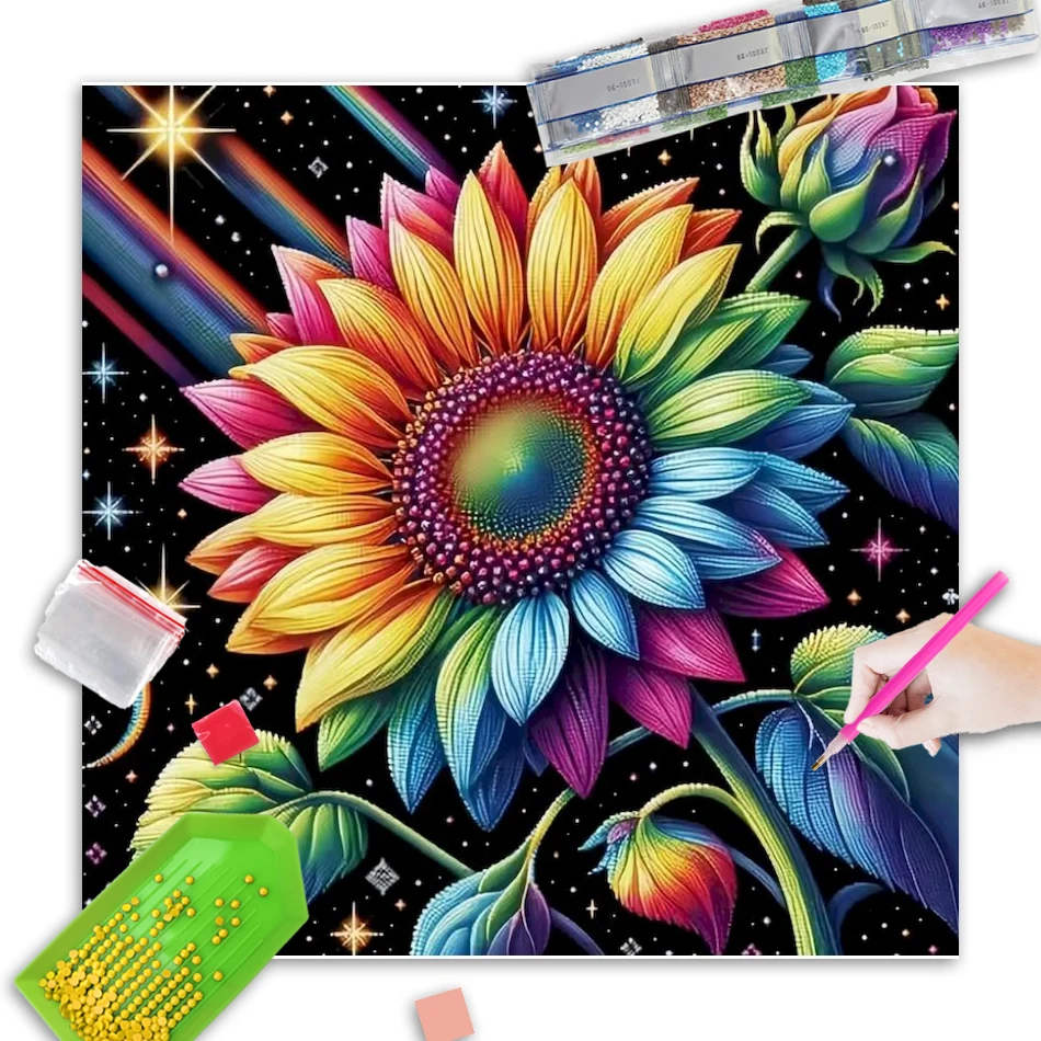

GATYZTORY Diamond Painting Sunflower Full Drill Embroidery Flower 5D DIY Mosaic Colorful Picture Rhinestones Handmade Gif