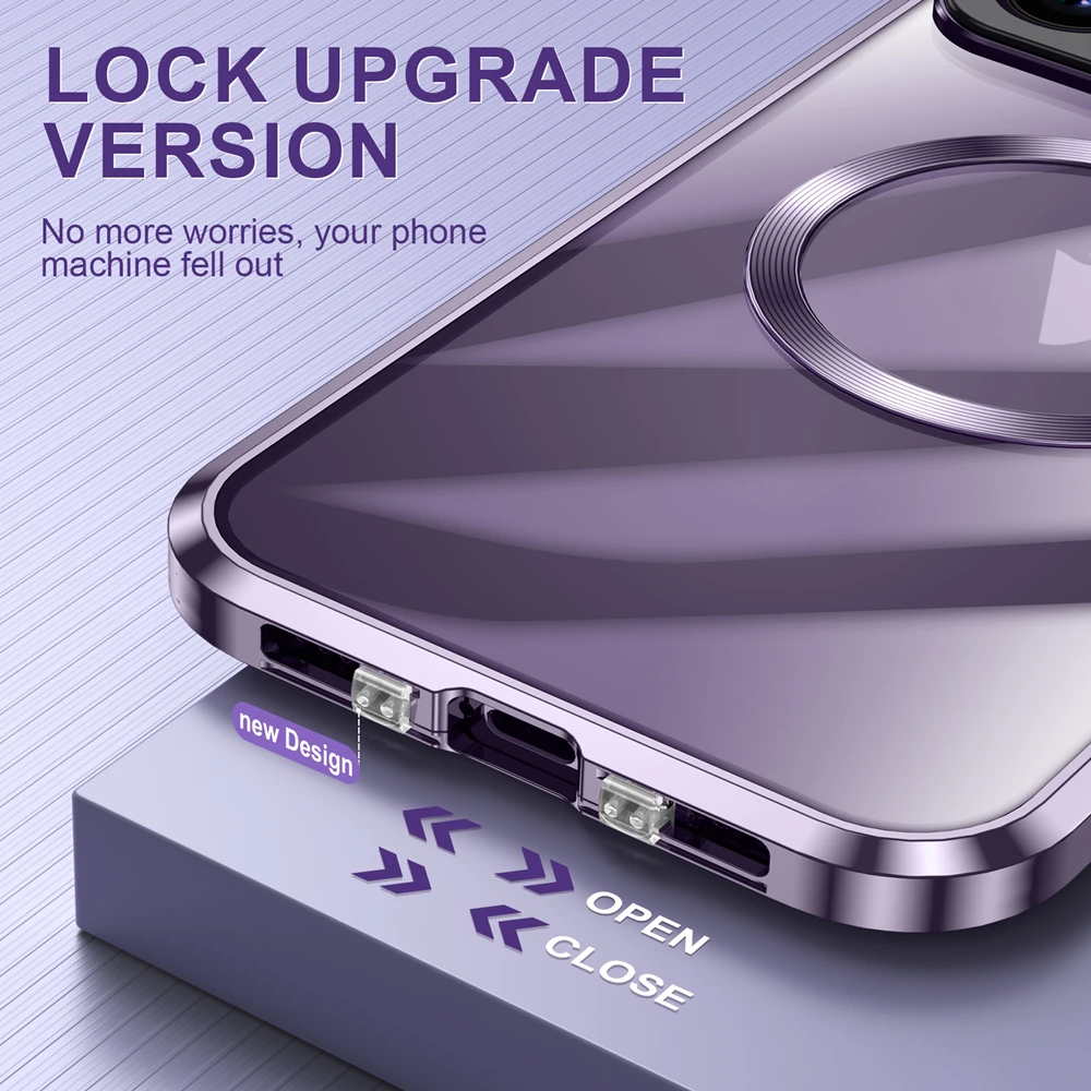 Aluminium Alloy Case For MagSafe iPhone 14 Pro Max 13 Pro Max Magnetic Bumper Frame Metal Lens Protection Transparent Case