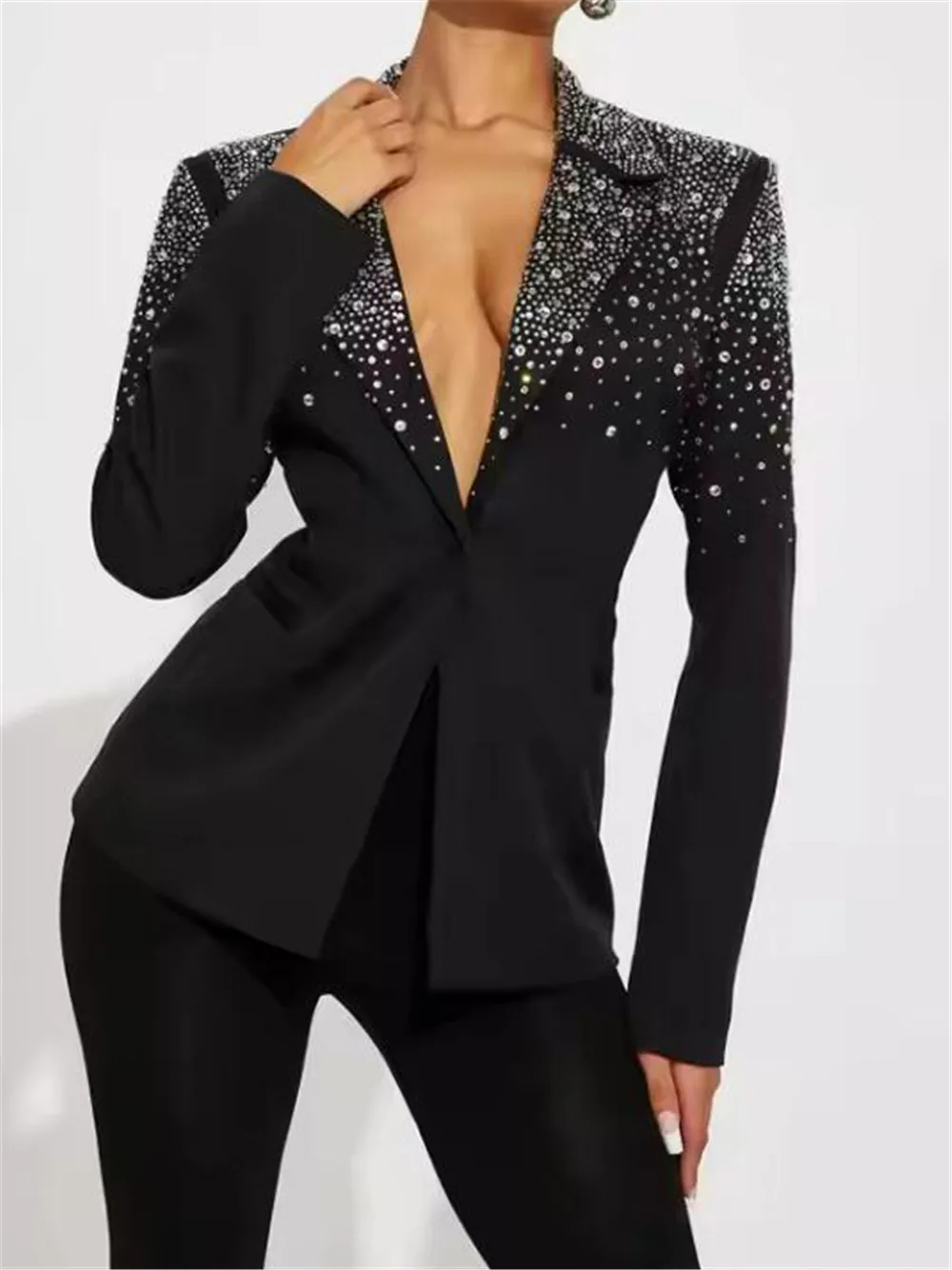 Sparkly Crystals Beads Women Pants Suit 2 Pieces Bride's Mother Dresses Customized Single Breasted Blazers Ladies Business Coat