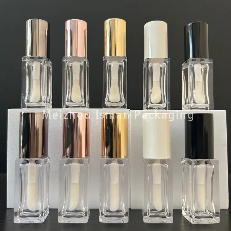 

50Pcs clear 8ml Unique Transparent White Black Thick Wand Lip Gloss Tube Big Brush Wand PET Concealer Bottle Lip Plumper Tubes