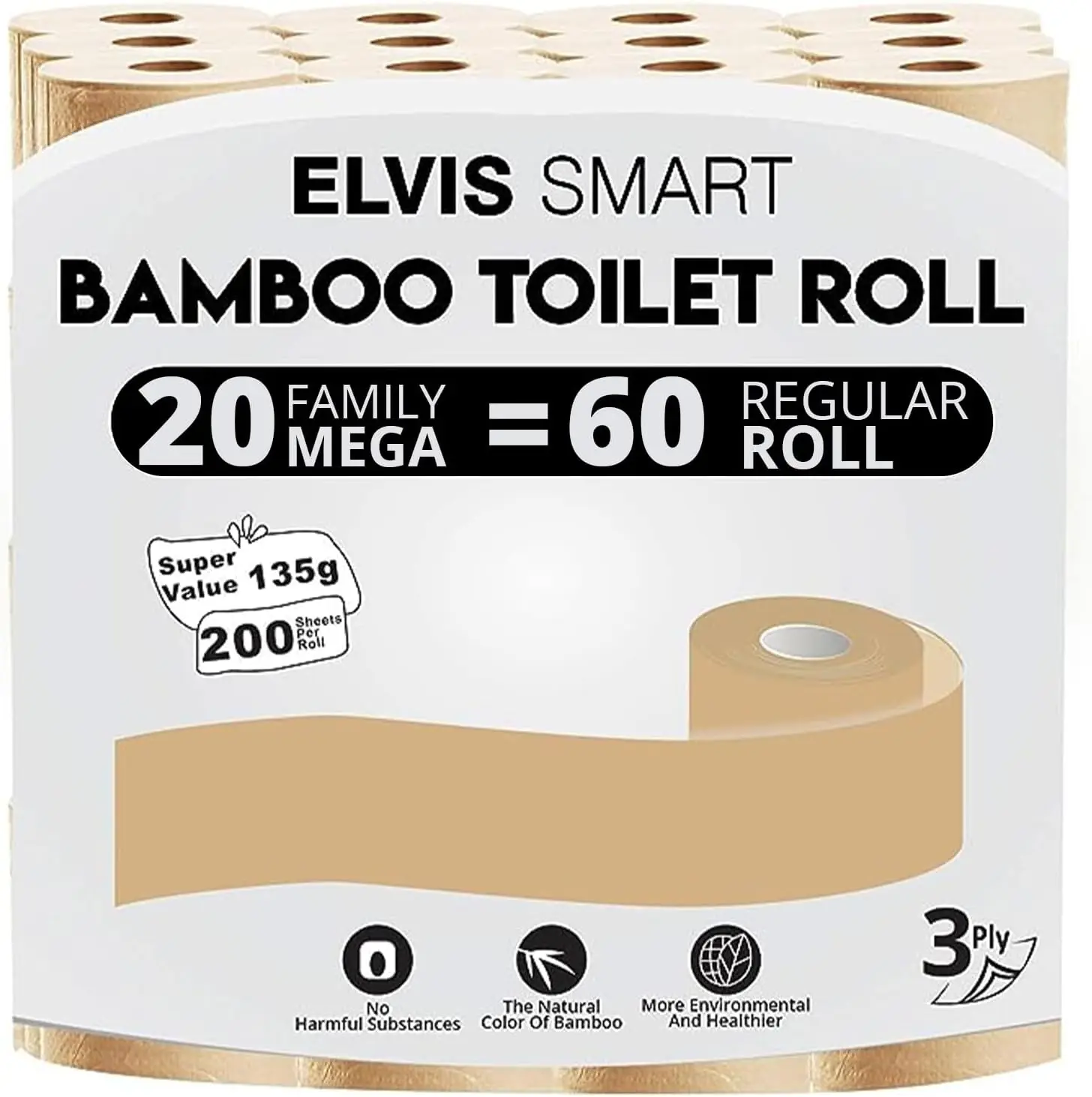 

Премиальная 3-слойная туалетная бумага из бамбука, 157 листов в рулоне, упаковка 20 штук - экологичная и мягкая