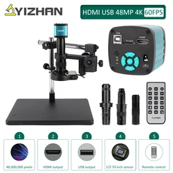 YIZHAN Laboratory Digital Microscope 150/180/215X Zoom Lens 48MP 4K HDMI USB Video Microscope Camera 60FPS For PCB Phone Repair
