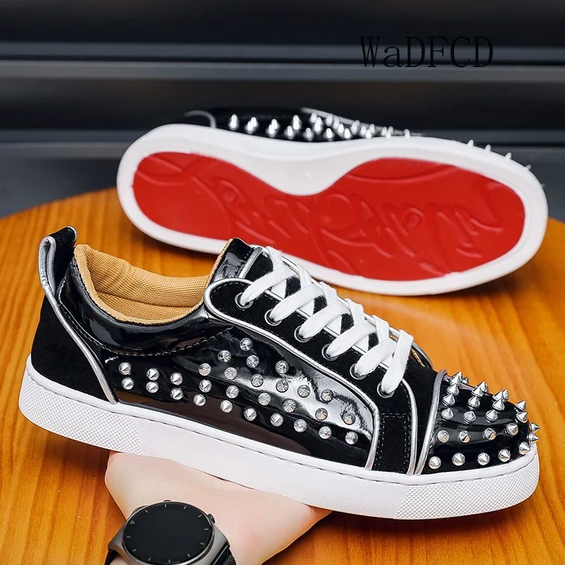 

Sneakers Casual Mens Designer Punk Bling Rivet Board Shoes Fashion Leather Fabric Breathable Height Increased Platform Gym Shoes