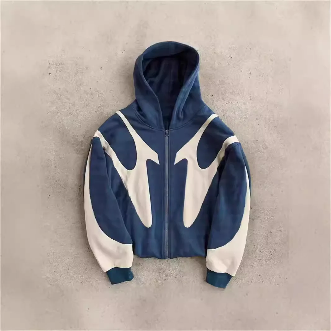 

2025 Personalized Street Hip Hop Hoodie Y2k Hoodie Trendy Retro Contrast Loose Zipper Casual Coat Female Clothing