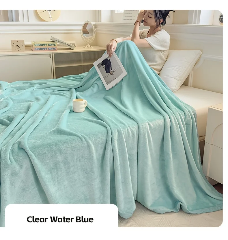 Solid Color Soft Flannel Sofa Throw Blanket Cozy Multi-Purpose Plush Blankets for Bed Travel Office Nap Single Double Bed Sheet