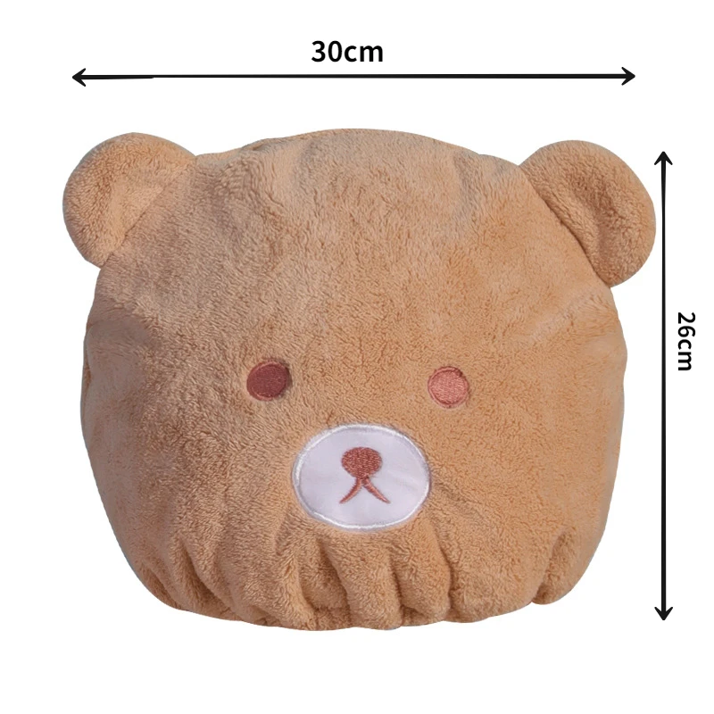 Cute Cartoon Bear Shower Caps Hair-drying Cap Coral Velvet Quick-drying Hat for Kids Super Absorbent Towels Bathroom Accessories