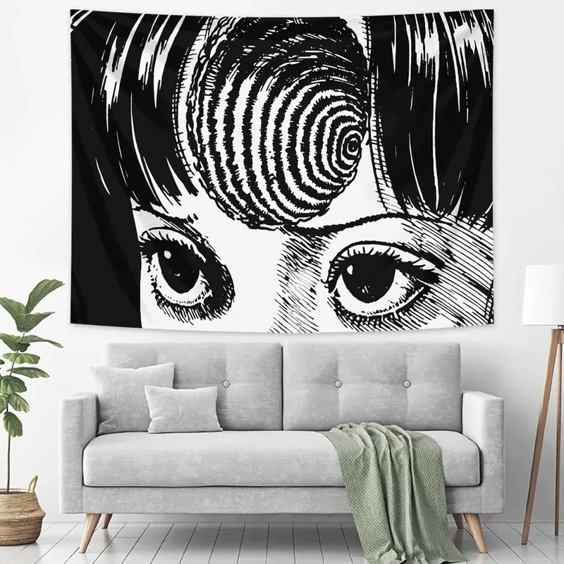 VIKAMA Uzumaki de Junji Ito, Tapiz con Diseño de Manga de Terror, Perfecto para Decoración Vanguardista, Decoración de Paredes de Dormitorios y Fondos para Fotos