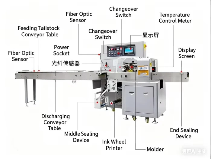 เครื่องบรรจุภัณฑ์แบบหมอนคุณภาพดีเยี่ยม ประหยัดพลังงาน เหมาะสำหรับบรรจุภัณฑ์อาหารหลากหลายชนิด ราคาสุดคุ้ม