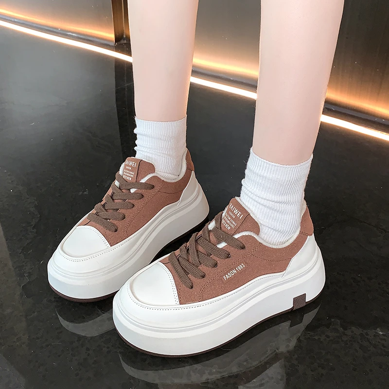 All-Match Small White Shoes Autumn Casual Female Sneakers Clogs Platform Wedge Basket 2024 Fall New Winter Creepers Sports