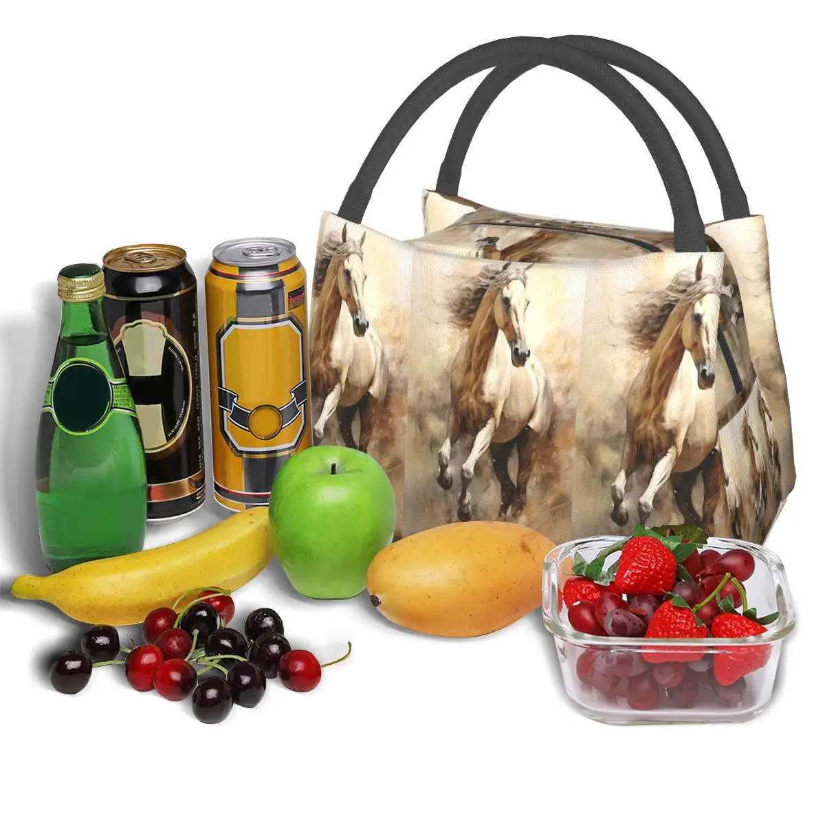 Horse Galloping In The Desert Illustration Lunch Bag for School Bento Storage Food Boxes Container Cooler Thermal Lunch Box Tote