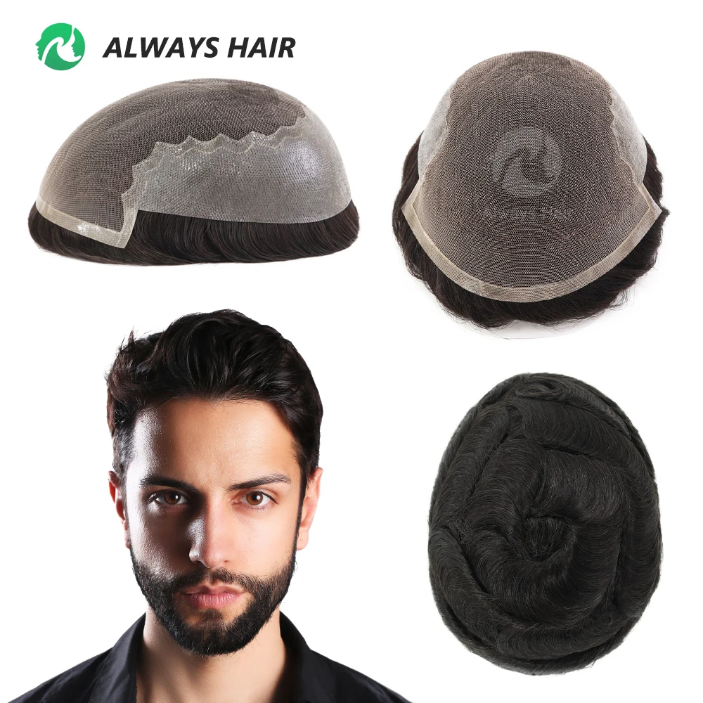 Alwayshair-DUAR Q6 Invisible Natural Hairline Toupee Lace and PU Men Capillary Prosthesis Hair System 130% Hair Density Wig Man