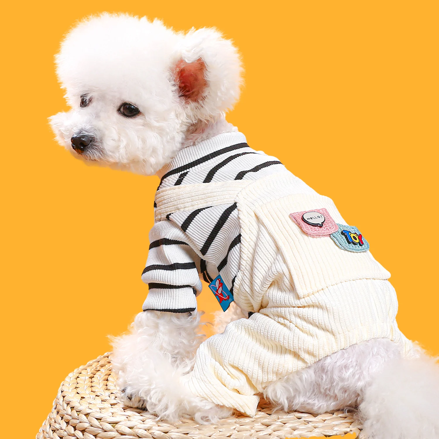 1PC Pet Clothing Dog Spring and Autumn Thickened Warm Stripe Four legged Strap Pants Suitable for Small and Medium sized Dogs