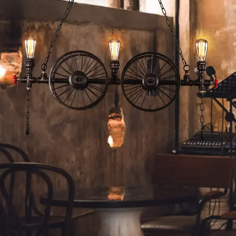 Retro Industrial Style Chandelier Loft Bar Barbecue Bar Counter Creative Wheel Iron Lighting Fixture