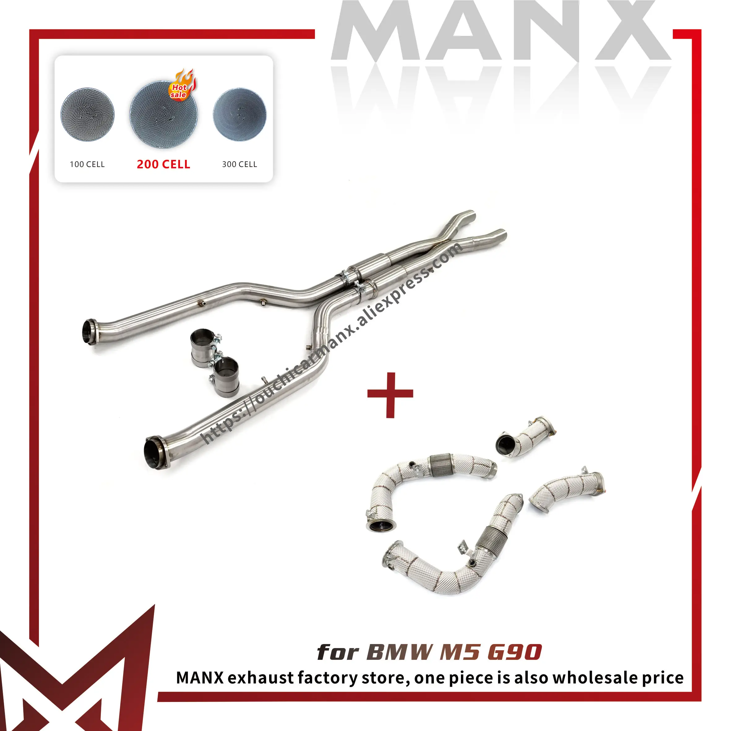 

MANX Downpipe Exhaust for BMW M5 G90 4.4T with Heat shield Middle pipe OPF with Catalytic Converter