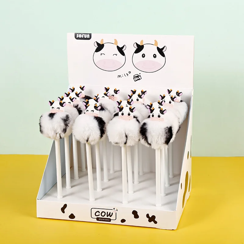 16 Piece Cute Plush Cow Gel Pen Creative Press Office Gift School Supplies Stationery Kawaii Funny Pens