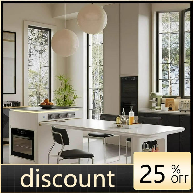 

LTT cream-style island dining table integrated retractable household embedded steam oven slate center guide table