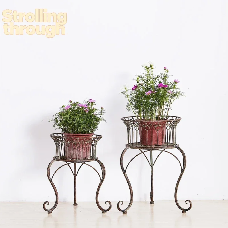 

Французская деревенская подставка для цветов в стиле ретро из кованого железа, круглая, зеленого цвета, для сада и огорода, декоративная подставка для цветочных горшков.