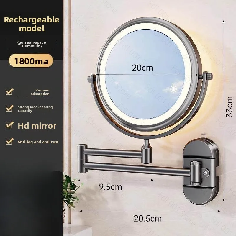 Rotatable LED Light Suction Cup Makeup Wall Mirror Hanging Telescopic Vanity Folding Showermirror Magnifying Beauty Bathroom