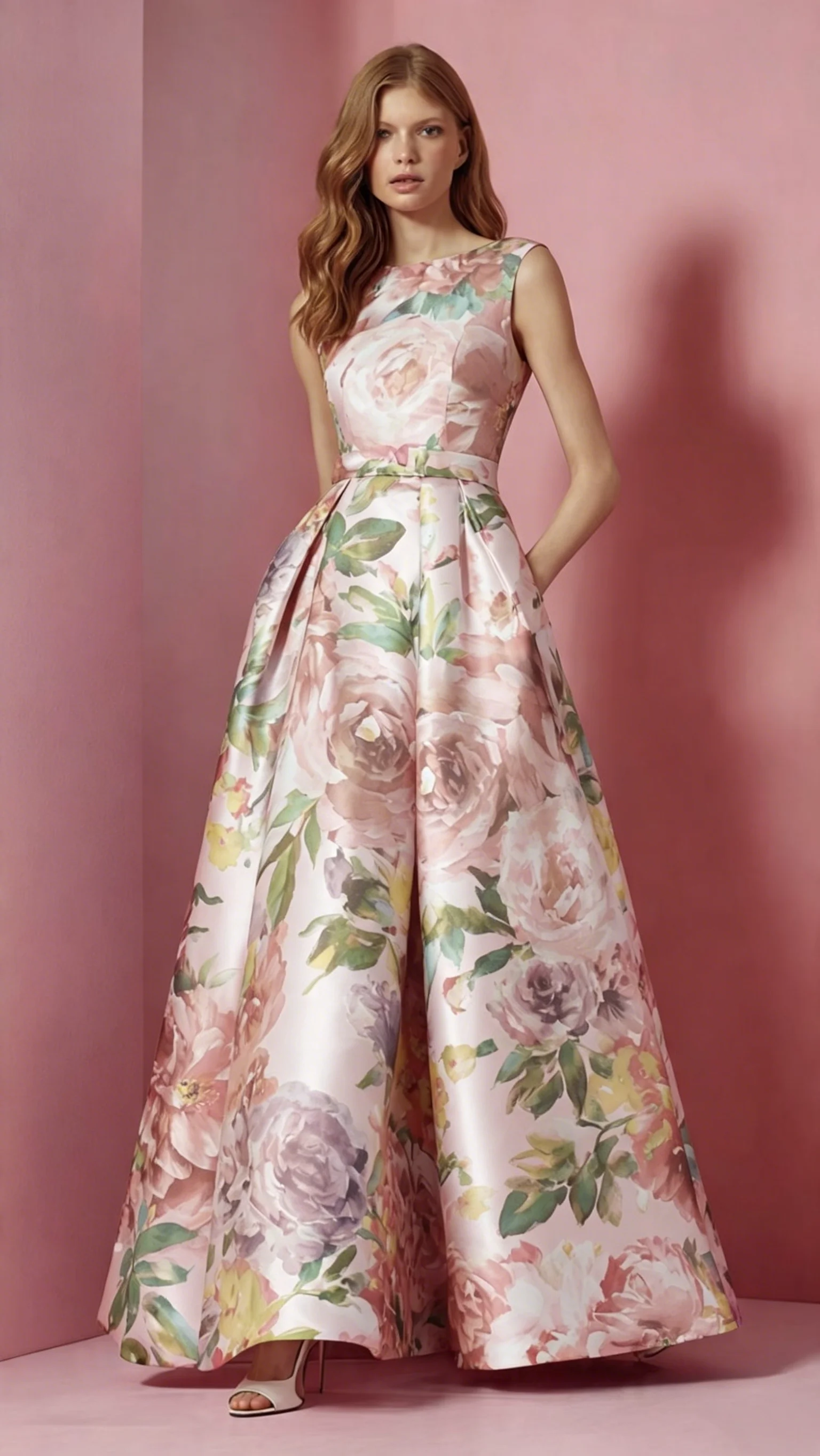 

Women's Fashion Floral Printed Crew Neck Evening Gown Elegant Sleeveless High Waist Slim-fit Party Club Prom Chic Long Dresses