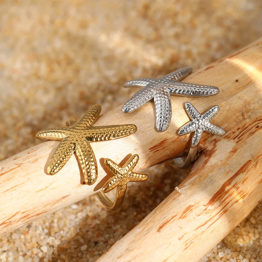 Stainless Steel Waterproof Gold Plated Starfish Foot Ring for Women Fashion Non-Fading Marine Element Toe Ring Jewelry Gifts