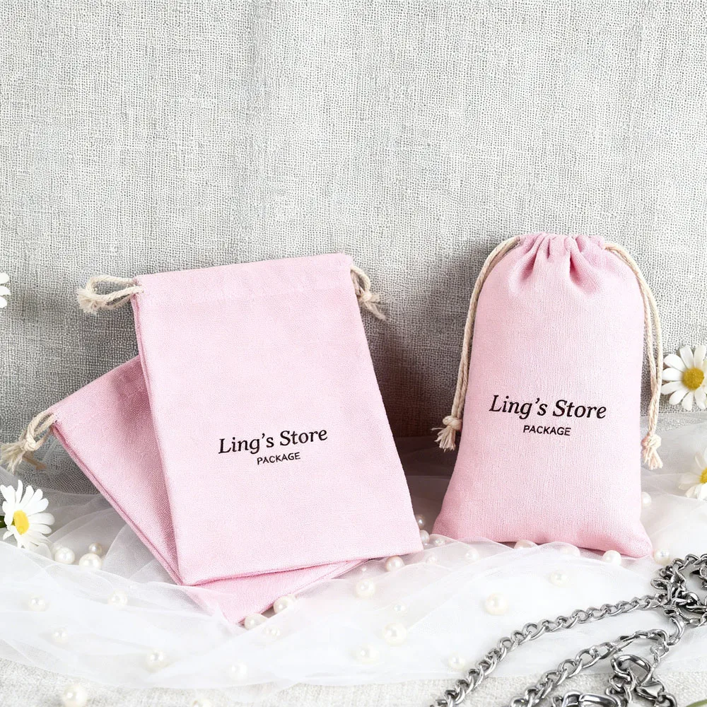 

50Pcs Custom Logo Jewelry Packaging Drawstring Cotton Bag Jute Burlap Canvas Muslin Gift Pouch Ring Earring Wedding Candy Pocket