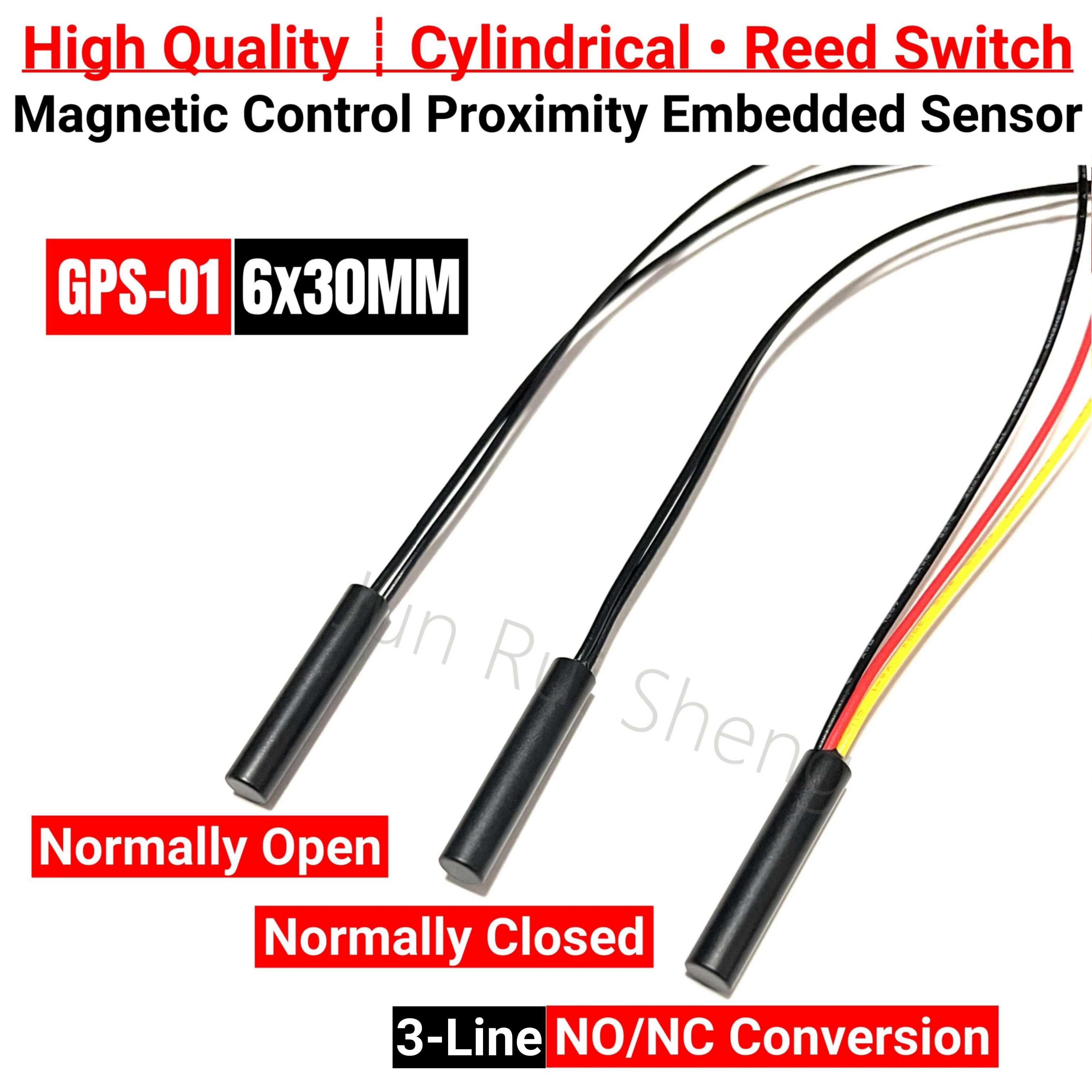 Plastic Reed Contact Switch GPS-01 6*30MM 3Line Normally Open Normally Closed NO/NC Conversion Magnetic Control Induction Sensor