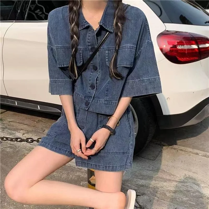 Denim Sets Women Solid Casual All-match Summer Trendy Simple Basic Female 2022 New Design Korean Fashion Ins Cozy Hot Sale Bf