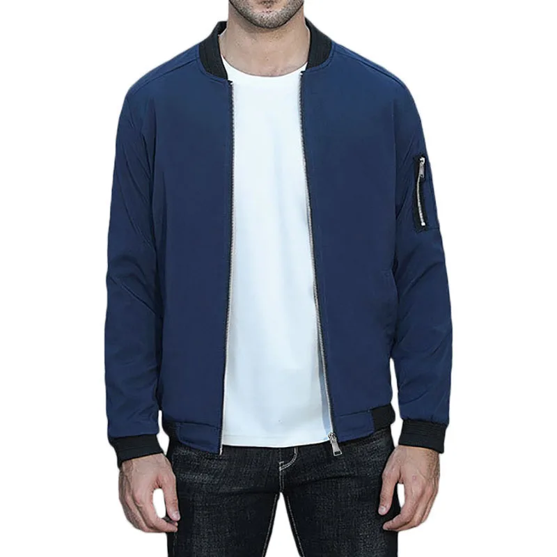 

Men's Bomber Jacket Stand Collar Slim Fit Windproof Solid Color Breathable Outdoor Coat Simple Style Zipper Trendy Outwear
