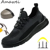Zapatos de trabajo antigolpes con punta de acero para hombre, zapatillas de trabajo ligeras y transpirables, botas protectoras indestructibles, zapatos de trabajo antideslizantes