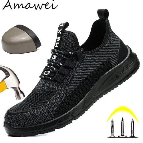 Zapatos de trabajo antigolpes con punta de acero para hombre, zapatillas de trabajo ligeras y transpirables, botas protectoras indestructibles, zapatos de trabajo antideslizantes