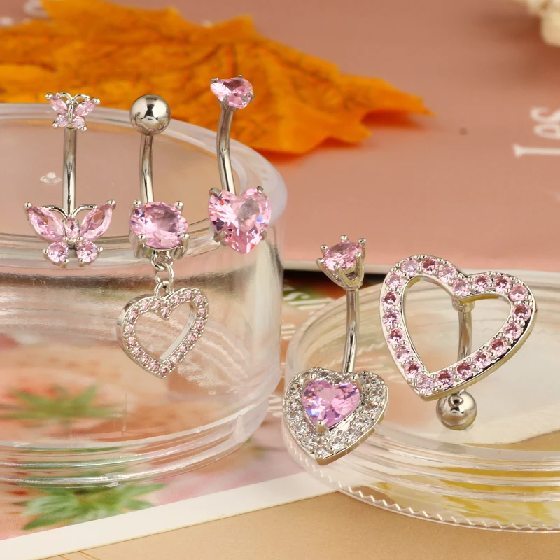 5PCS Cute Dangle Belly Ring Pack, 14G Navel Piercing Set