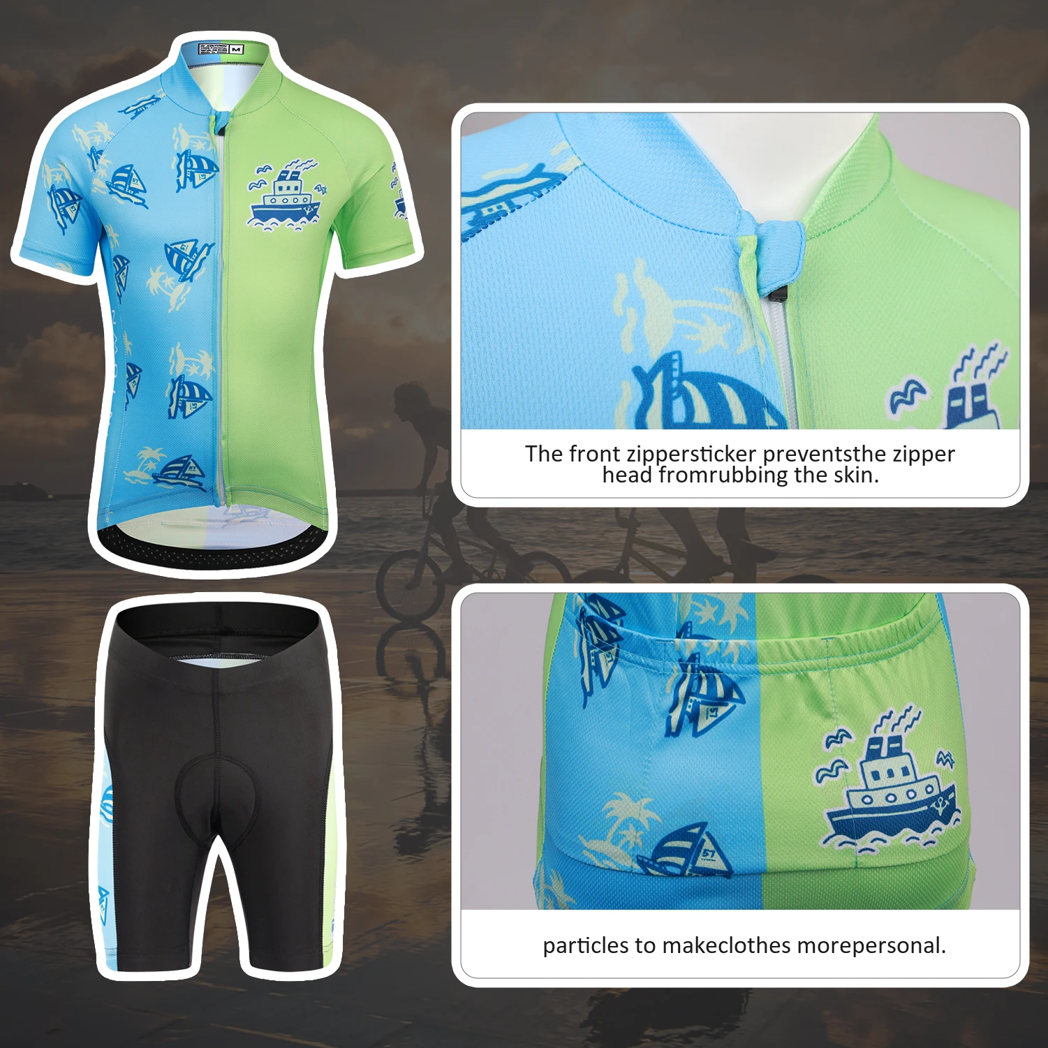 Girls Cycling Jersey Set Printed Short Sleeve Tops+ 3D Silicone Cushion Shorts Kids Bicycle Clothes Boys MTB Bike Riding Wear