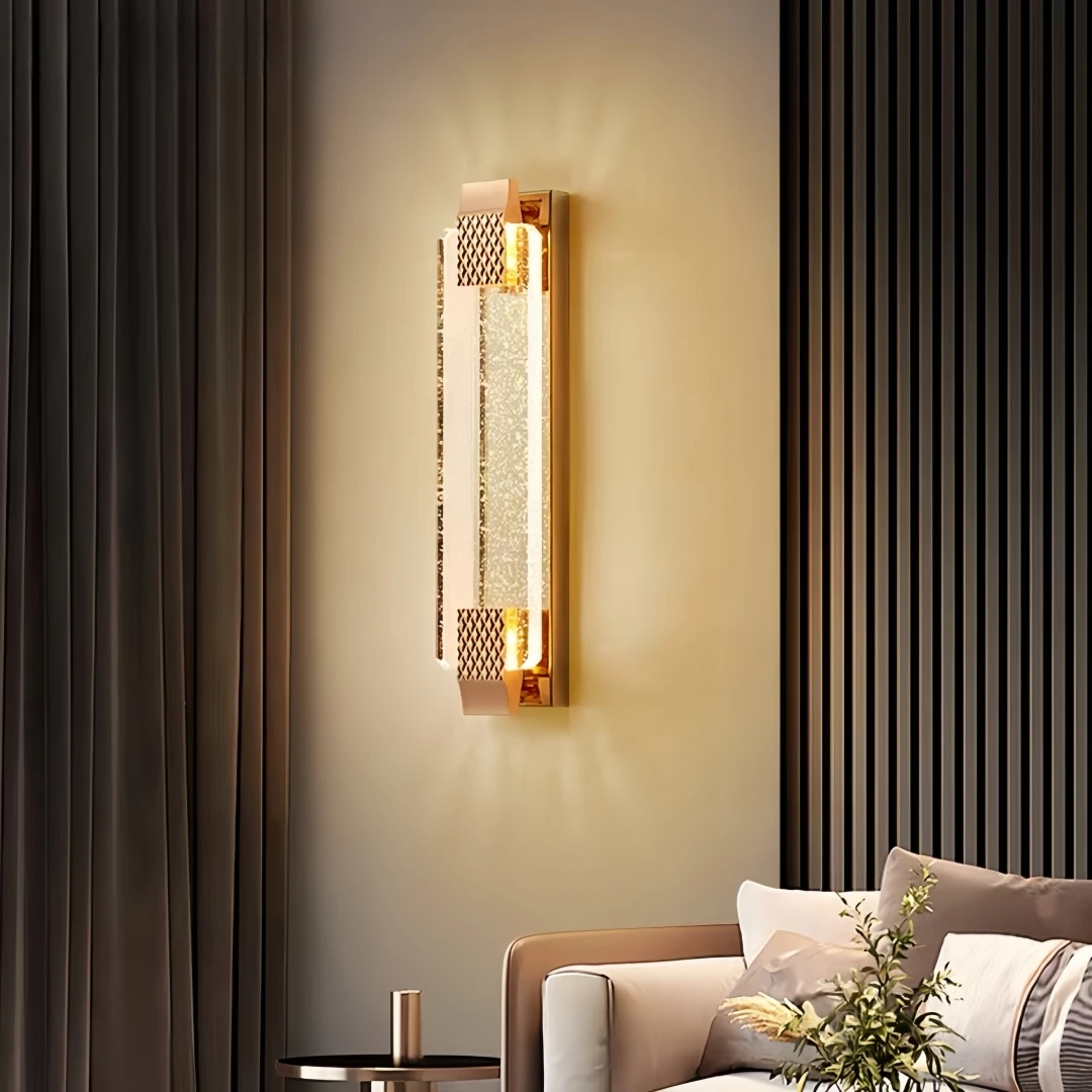 Modern Luxury Long Bubble Crystal Led Wall Sconce Golden Metal Frame Wall Lamp For Villa Bedroom Corridor Background Home Decor