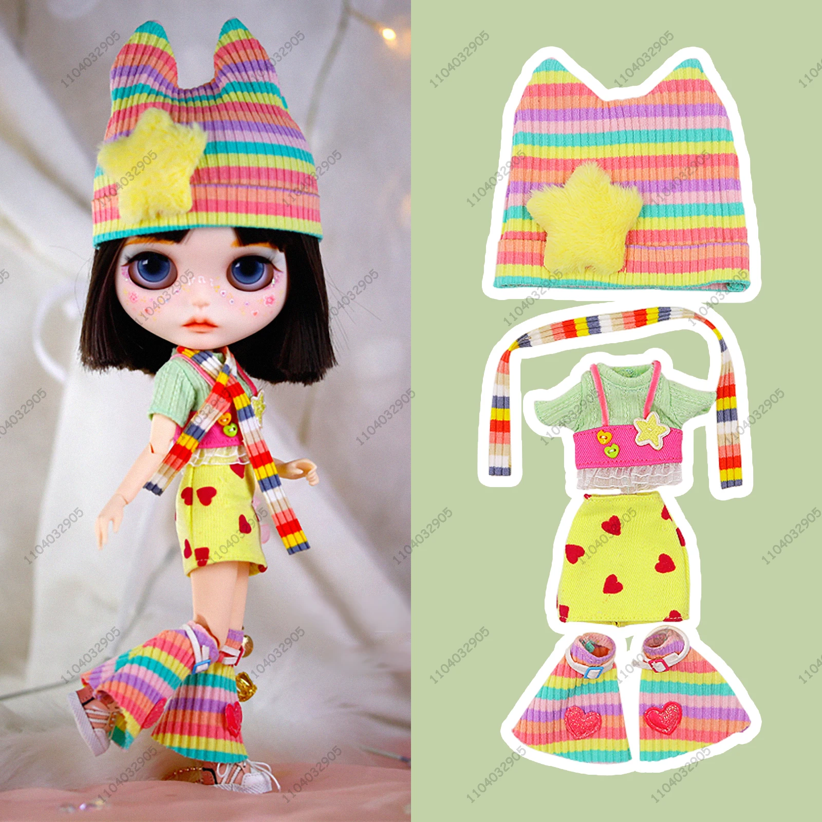 

Blyth Doll 19 Joints Body 30CM 1/6 Doll Azone Clothes Colorful Dopamine Dressing Beanie Knit Cap Leisure Cute Suit Doll Clothes