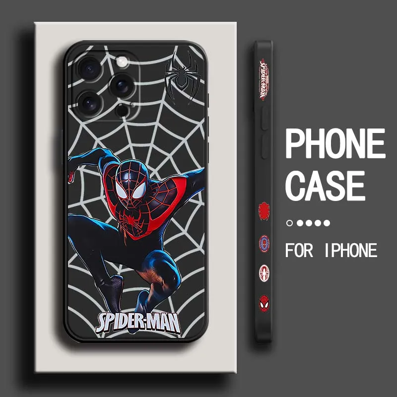

Marvel Cool Spider Man Phone Case For Apple iPhone 16 15 14 13 12 11 XR XS X Pro Max Plus Liquid Left Rope Soft Cover