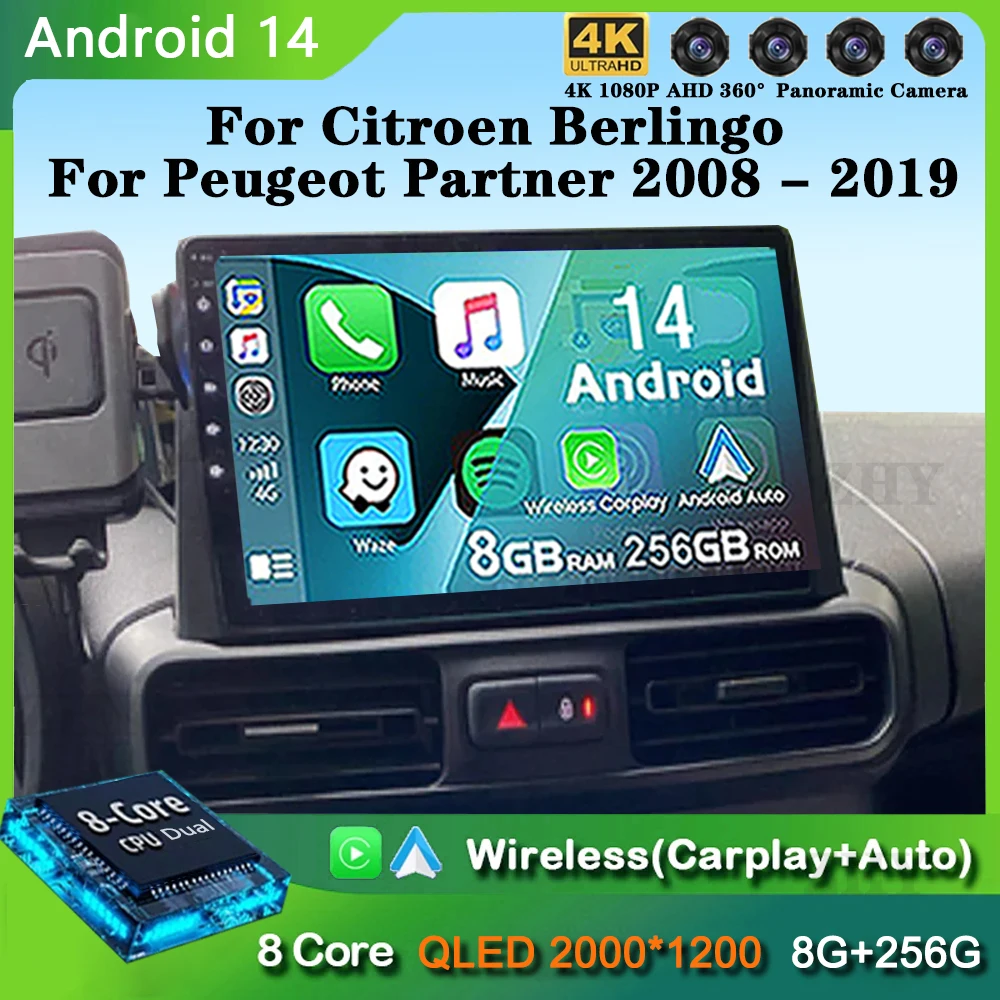 

Android14 Carplay Car Radio For Citroen Berlingo For Peugeot Partner 2008 - 2019 Navigation GPS Multimedia Player WiFi BT stereo