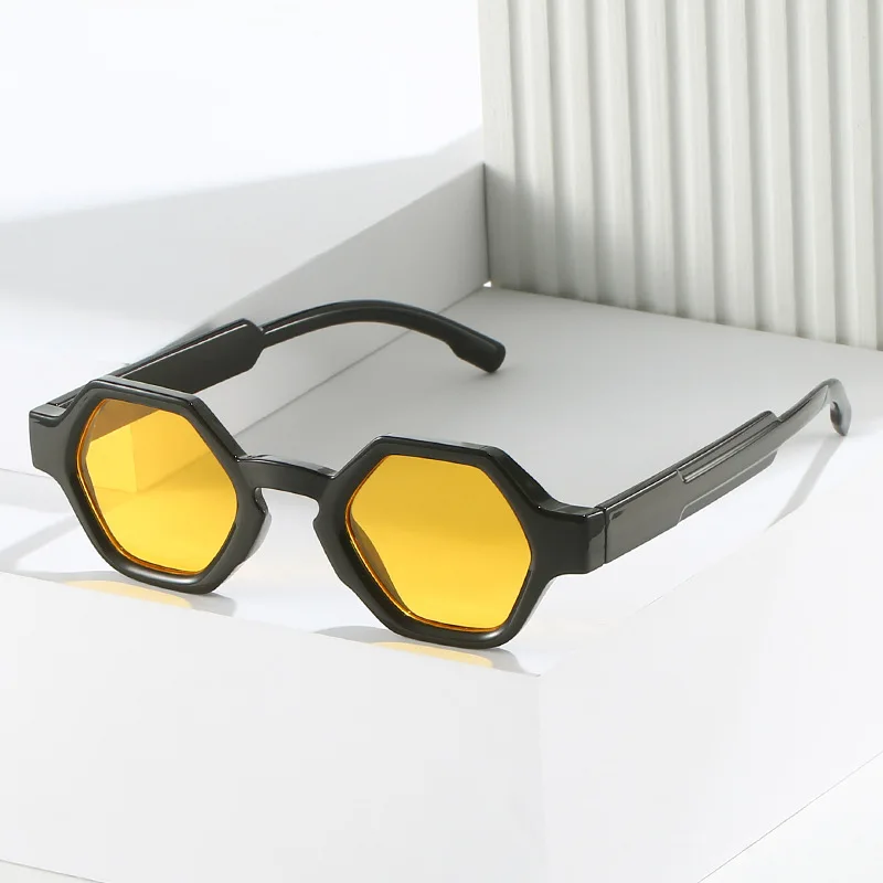 SO&EI Polygon Square Women Fashion Clear Ocean Lens Sunglasses Shades UV400 Trending Men Unique Retro Yellow Purple Sun Glasses