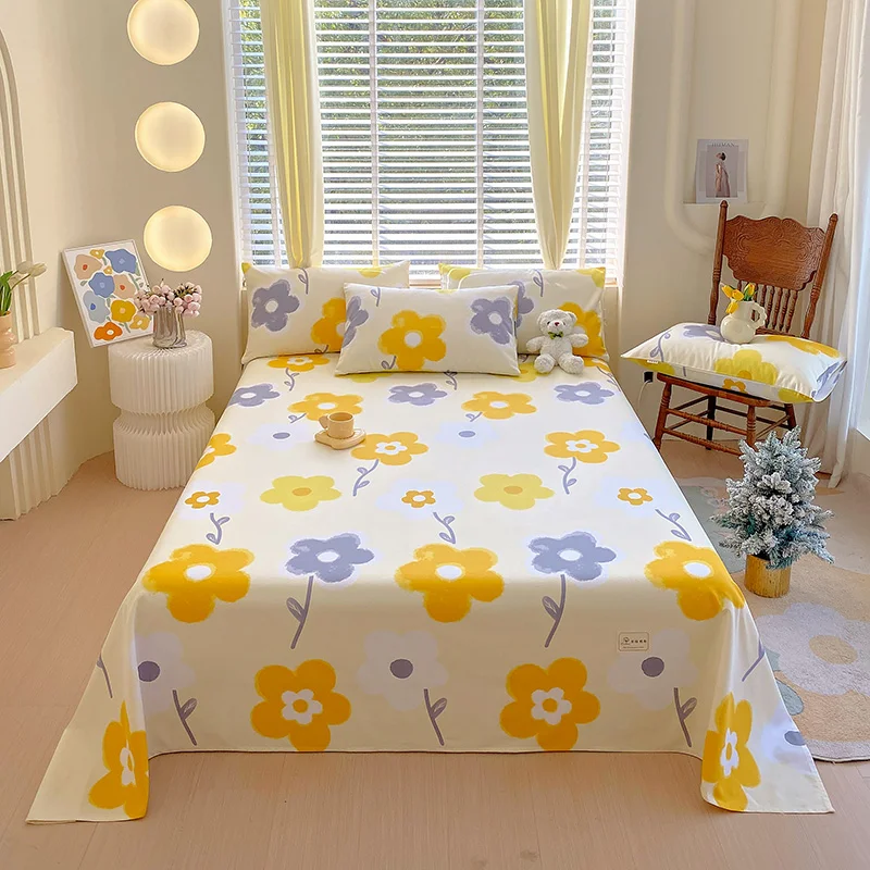 

Lovely Flowers Cotton Bed Sheet Old Coarse Cloth Bedsheet Thickened Single Double Bed Sheets for Kids Adults Bedroom Bedding Set