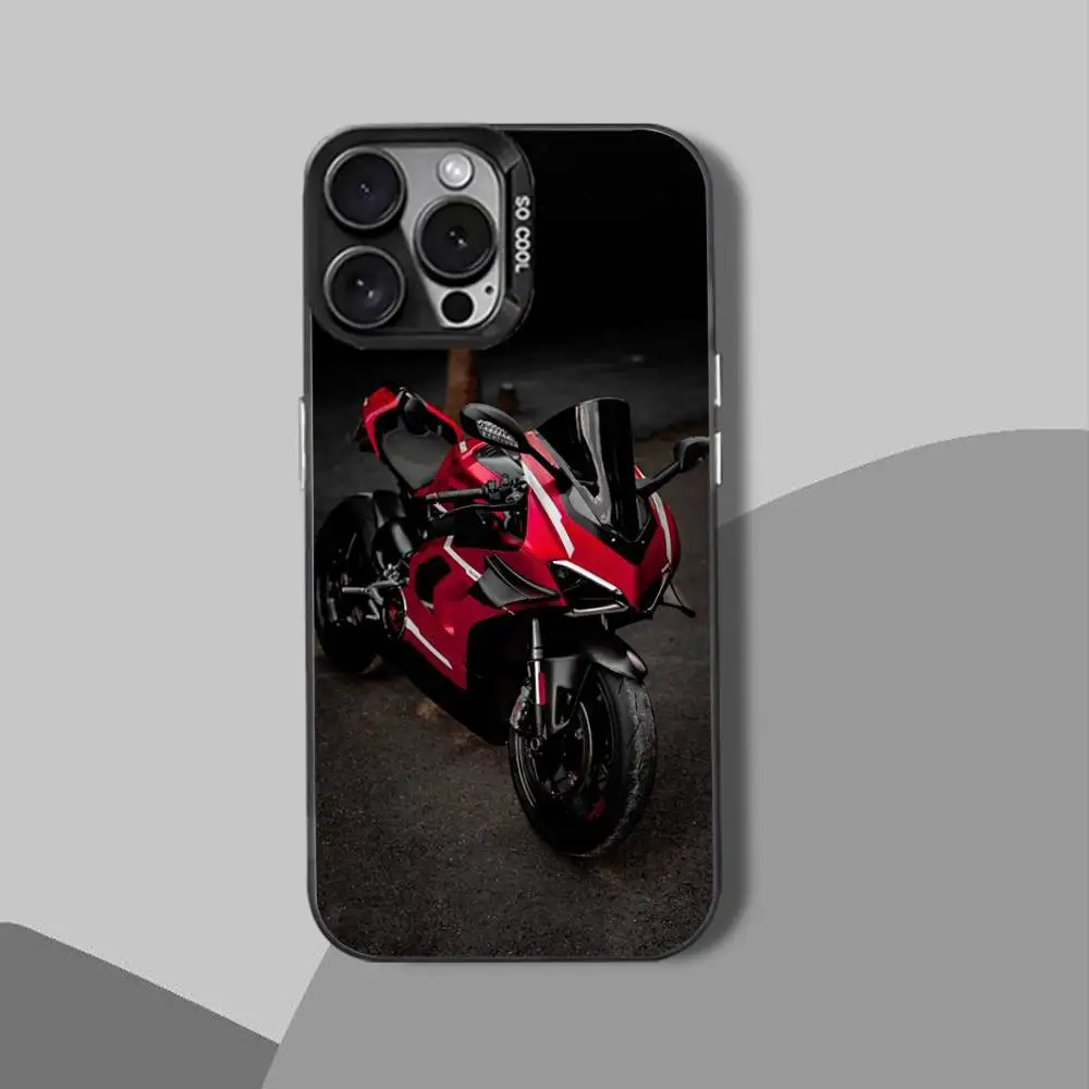 حافظة هاتف رائعة D-Ducati Panigale V4 لهاتف iPhone 15,17,12,14,13,16,11,Mini,Max,Air,Plus,Pro,E غطاء حماية أسود