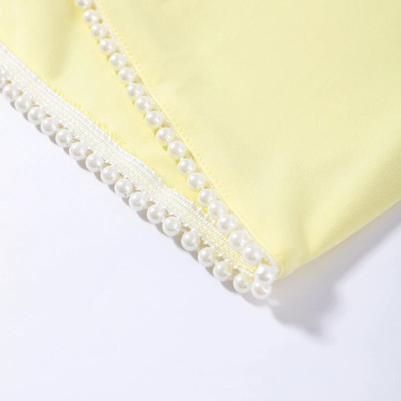 Sexy Pearl Patchwork Dress With Scarf Women Solid Sleeveless Tube Top Short Party Dresses Female 2026 Fashion Summer Robe Lady