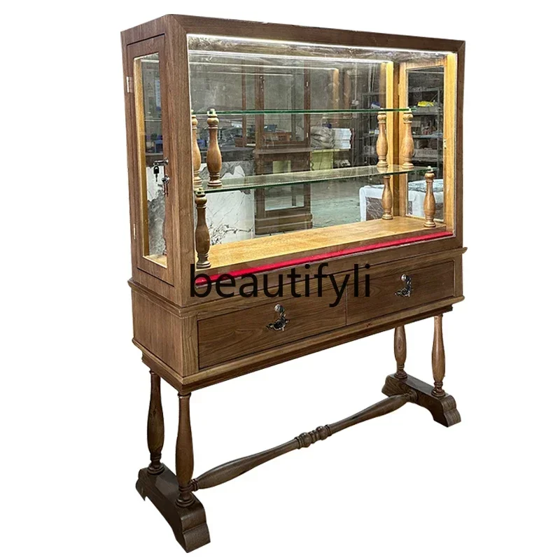 Q181  Vintage Glass Display Cabinet for Women's Clothing Store Hat Island Shelf Shoe Bag Display Rack