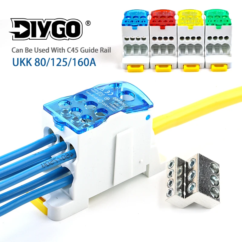 Din Rail Terminal Block UKK 80/125/160A Distribution Box One In Multiple Out Power Universal Wire Electrical Connector Junction